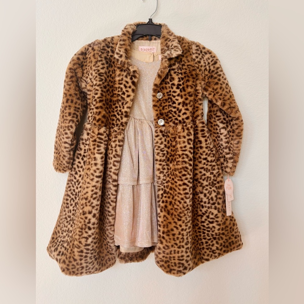 Biscotti Collezioni Girls Faux Fur Coat and Dress size 6X